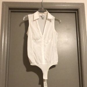 White House Black Market Collared White Body Suit